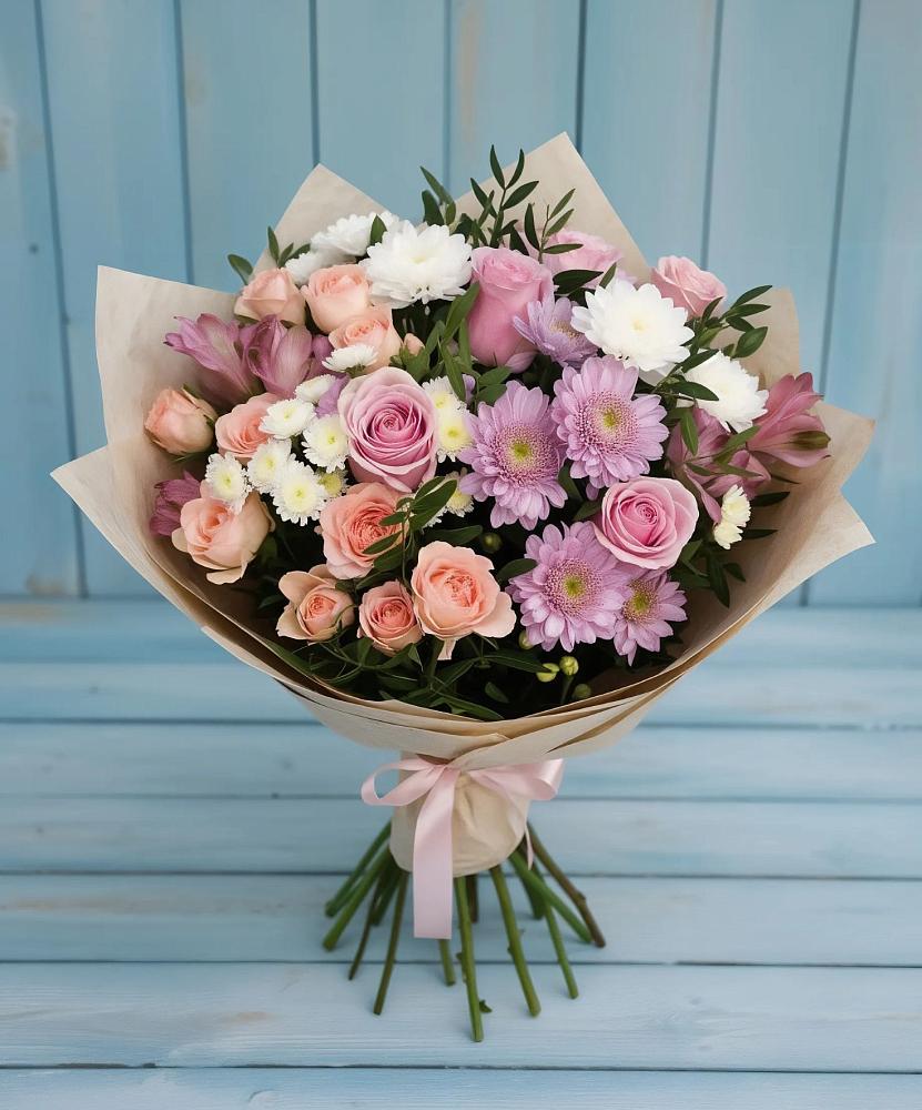 Букет цветов из: Хризантемы, Розы и Альстромерии в Няндоме