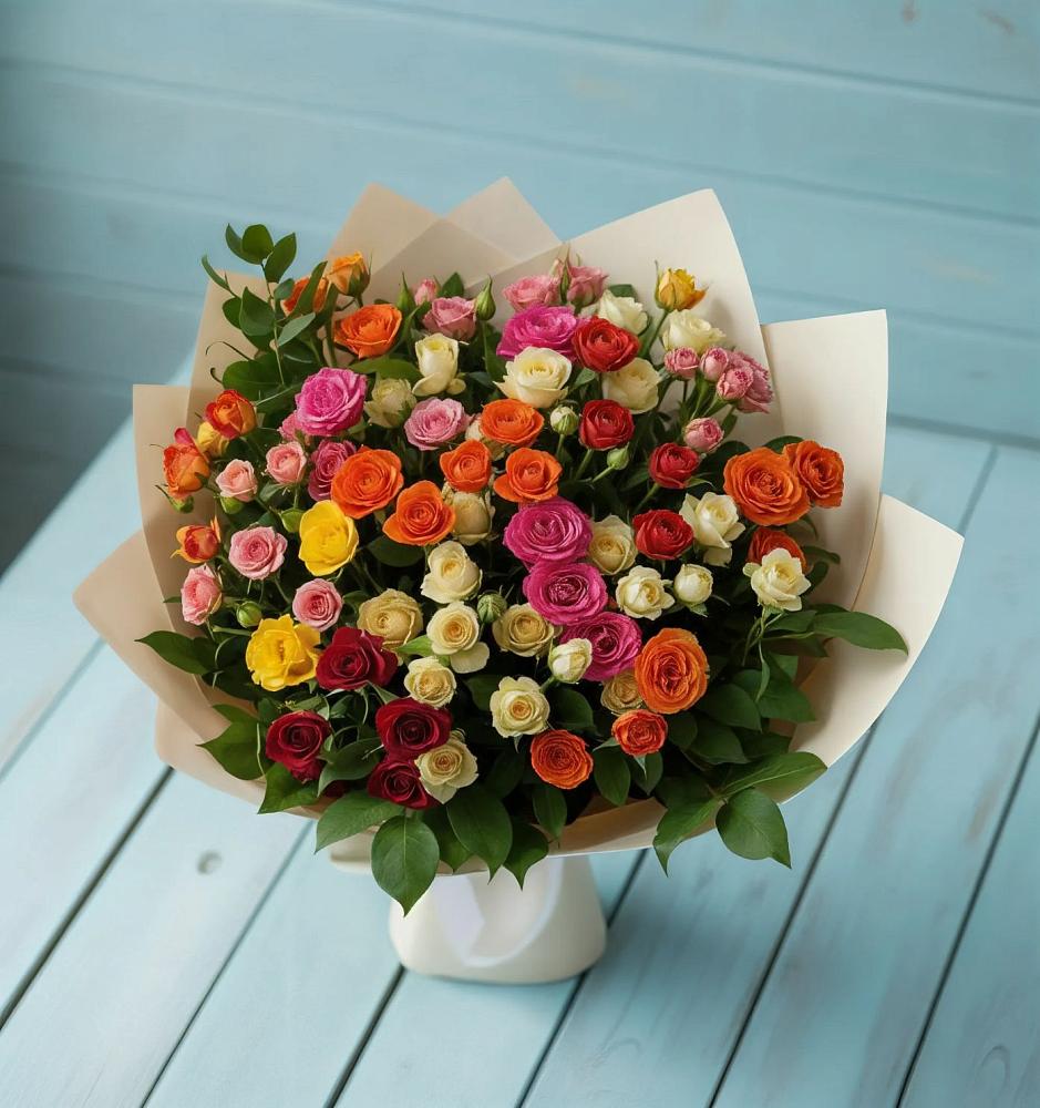 Букет Микс из разноцветных кустовых роз в Няндоме