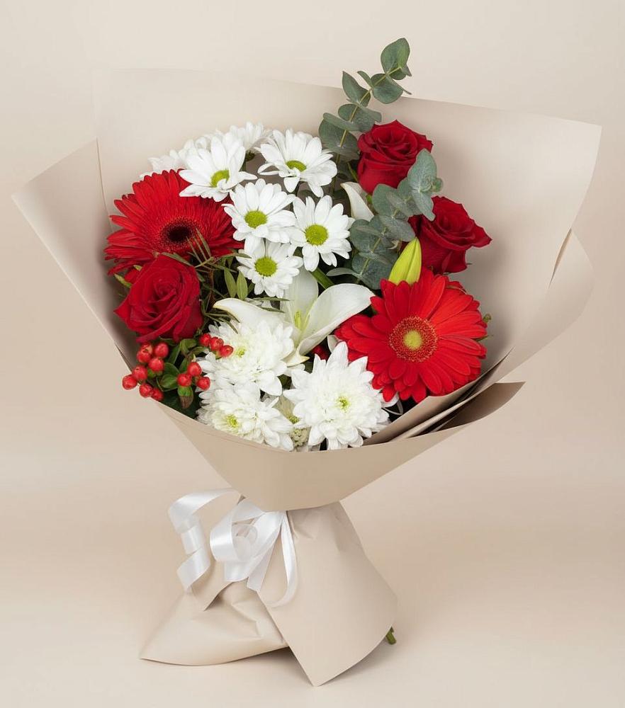 Букет цветов из: Розы, Хризантемы, Герберы и Лилии в Няндоме