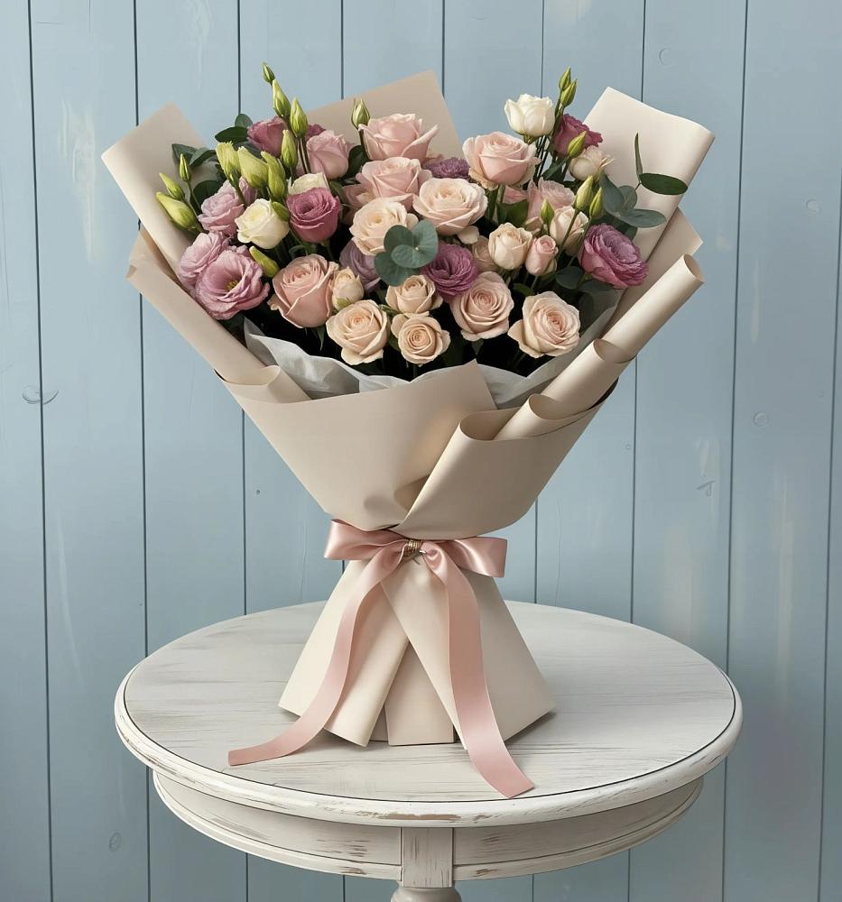 Букет цветов из: Розы и Лизиантусы в Няндоме