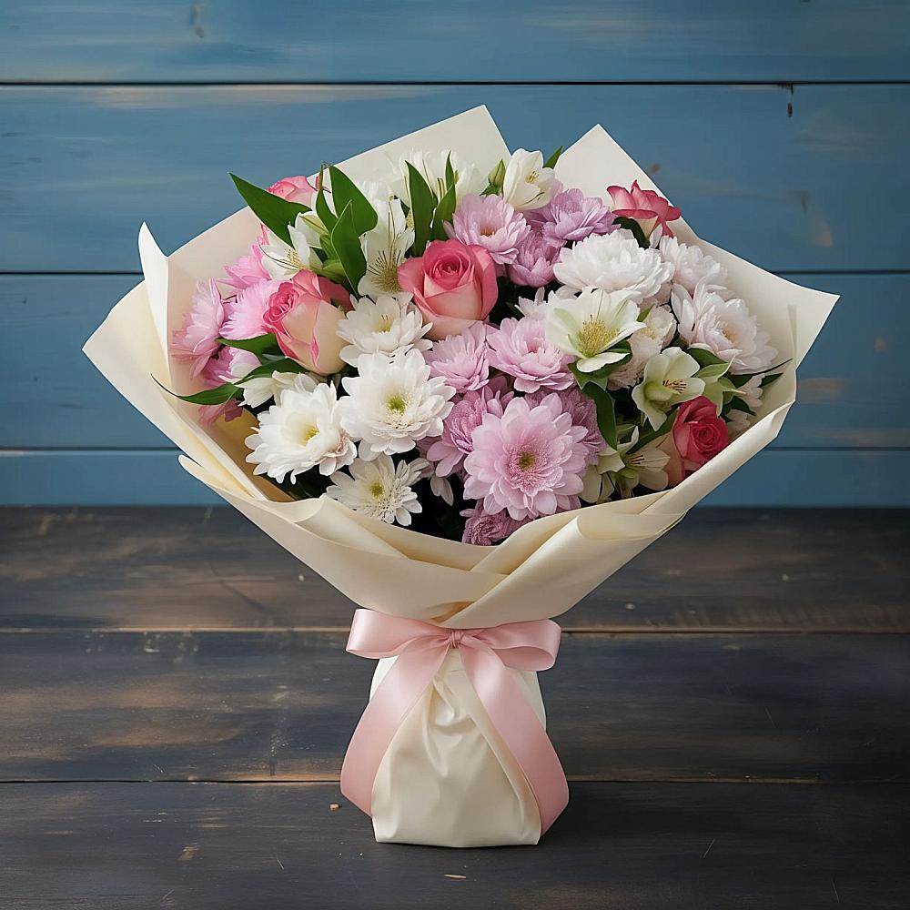 Букет цветов из: Хризантемы, Альстромерии и Розы в Няндоме